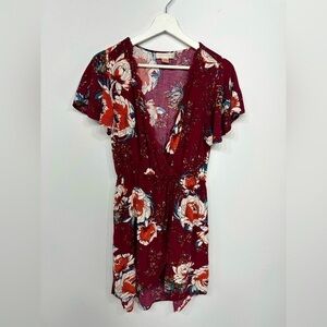Band of gypsies burgundy floral short dress size M